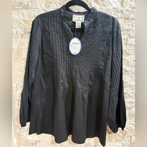 April Cornell Black Pintuck Band-Collar Shirt size S